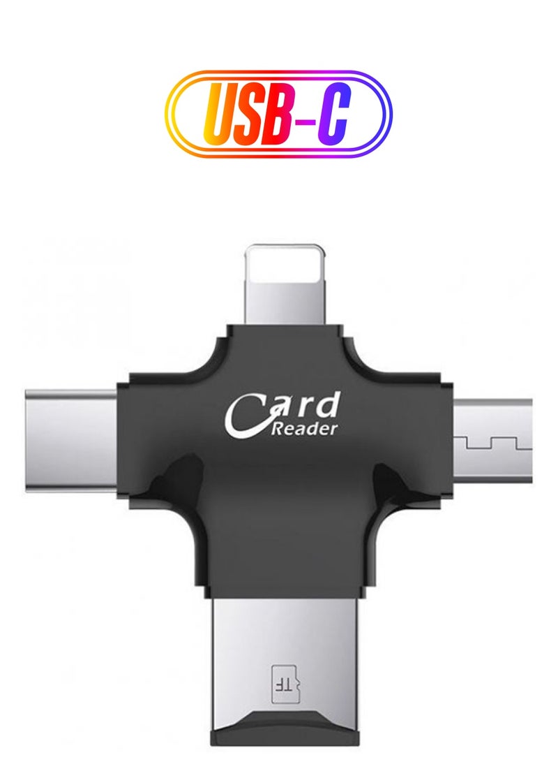 ماركة غير محددة محول 4 في 1، بمنفذ USB ومنفذ OTG وقارئ بطاقات TF أسود 