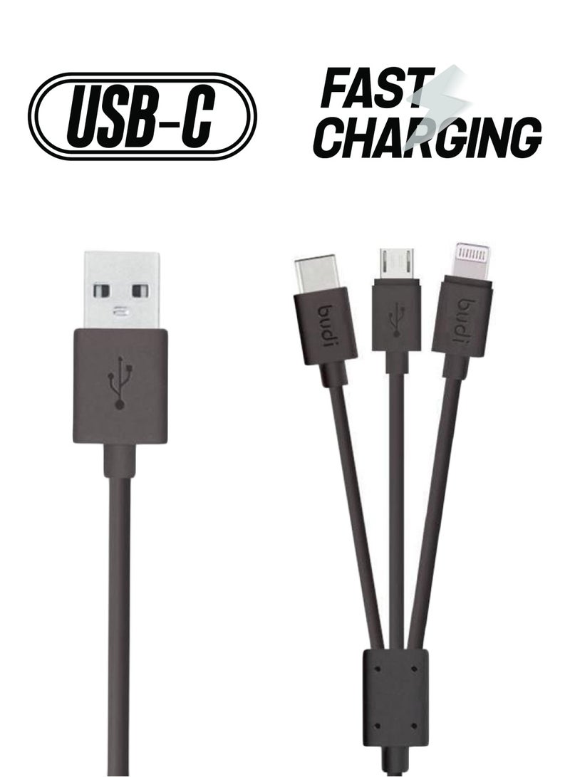 بودي كابل Micro USB للشحن ومزامنة بيانات 3 في 1 أسود/فضي - Image 1