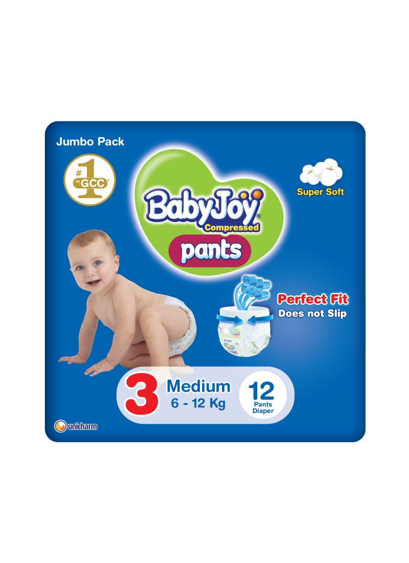 BabyJoy Compressed Culotte Pants Diaper Size 3 Medium 6-12 Kg Saving Pack 12 Count - Image 1