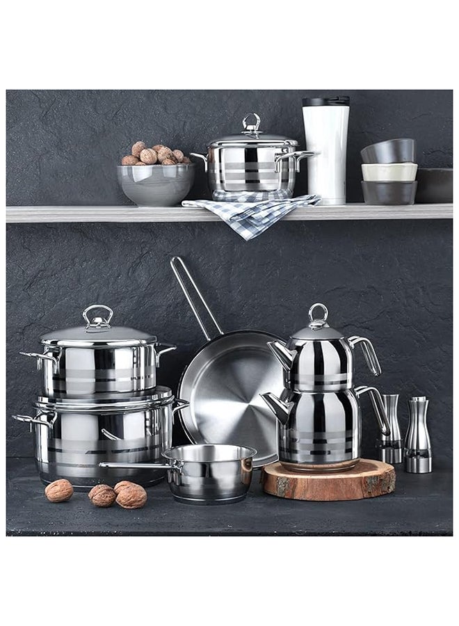 كوركماز كسرولة كبيرة متينة وقوية بتصميم مغلق ومقبض بملمس رائع مع غطاء فضي 8لترات - Image 2