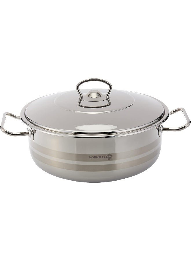 كوركماز كسرولة بحواف منخفضة بتصميم أنيق وقوي ومتين ومقبض بملمس بارد مع غطاء فضي 6.5لترات - Image 3