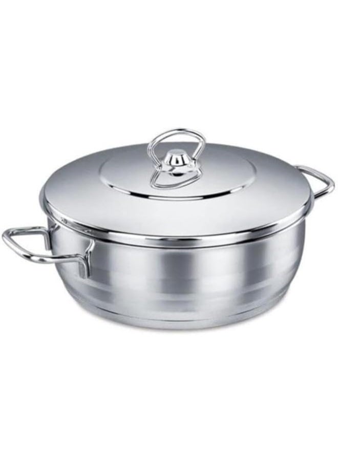 Korkmaz Mega Stainless Steel Low Casserole with Lid 32X13 10.0L | Silver - KA1943 Silver 45x20cm - Image 2