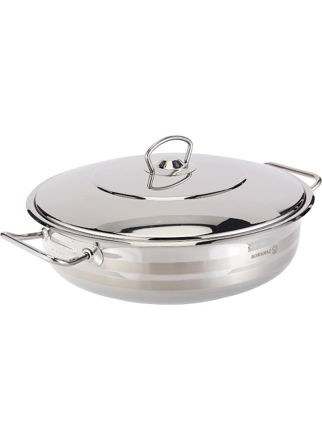 Korkmaz Extra Low Casserole With Lid Silver 7.5Liters  - Image 2