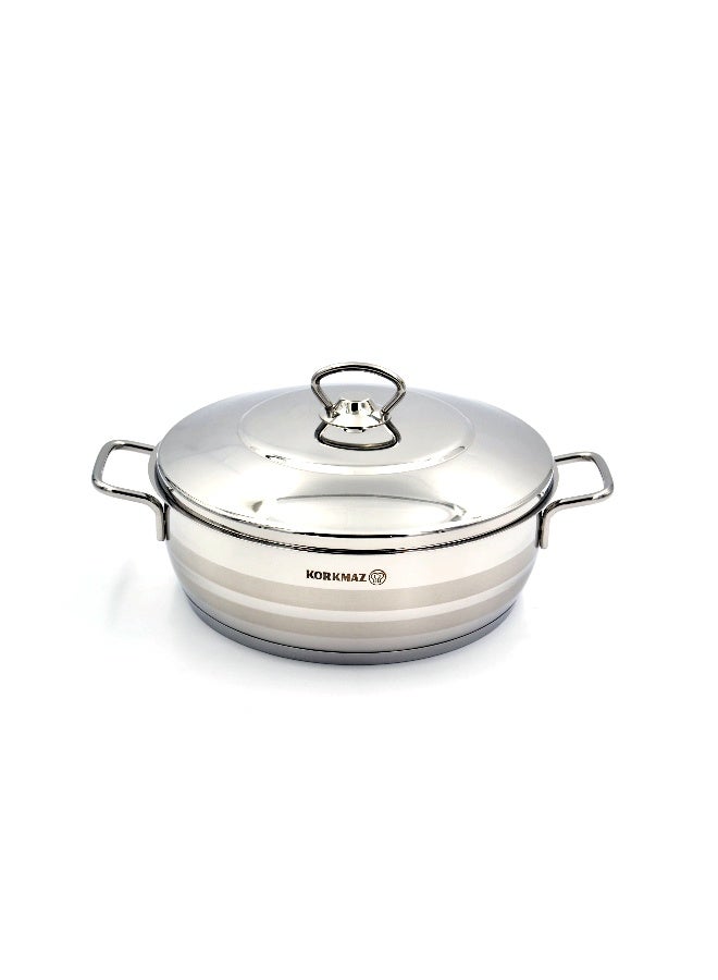 Korkmaz Mega Stainless Steel Low Casserole with Lid 32X9 cm / 7.5 L | Silver - KA1955 Silver 7.5Liters - Image 1