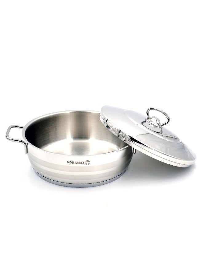 Korkmaz Mega Stainless Steel Low Casserole with Lid 32X9 cm / 7.5 L | Silver - KA1955 Silver 7.5Liters - Image 2
