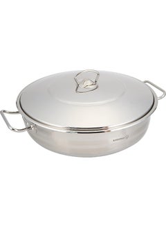 Korkmaz Stainless Steel Low Casserole Sauce Pot Stockpot With Lid And Handle Silver 10Liters  - Image 2