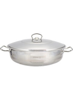 Korkmaz Stainless Steel Low Casserole Sauce Pot Stockpot With Lid And Handle Silver 10Liters  - Image 3
