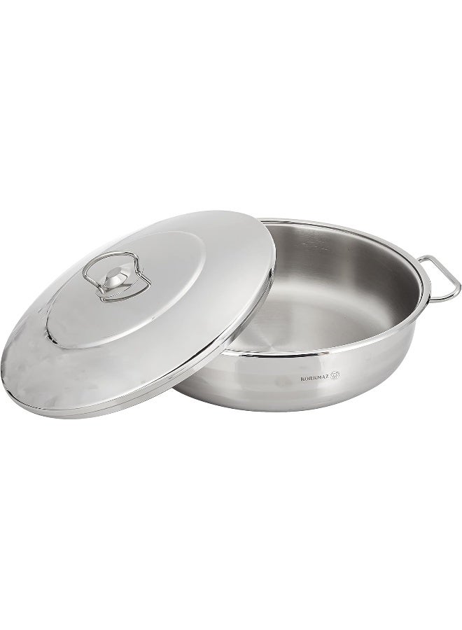Korkmaz Stainless Steel Low Casserole Sauce Pot Stockpot With Lid And Handle Silver 10Liters  - Image 4