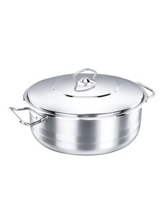 Korkmaz Stainless Steel Low Casserole Sauce Pot Stockpot With Lid And Handle Silver 10Liters  - Image 1