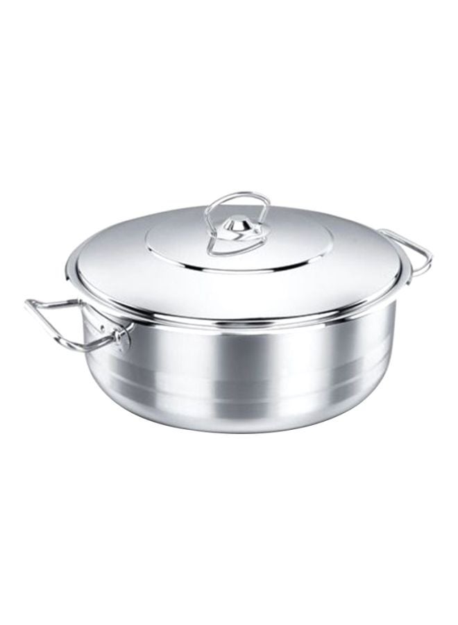 Korkmaz Stainless Steel Low Casserole Sauce Pot Stockpot With Lid And Handle Silver 10Liters  - Image 1