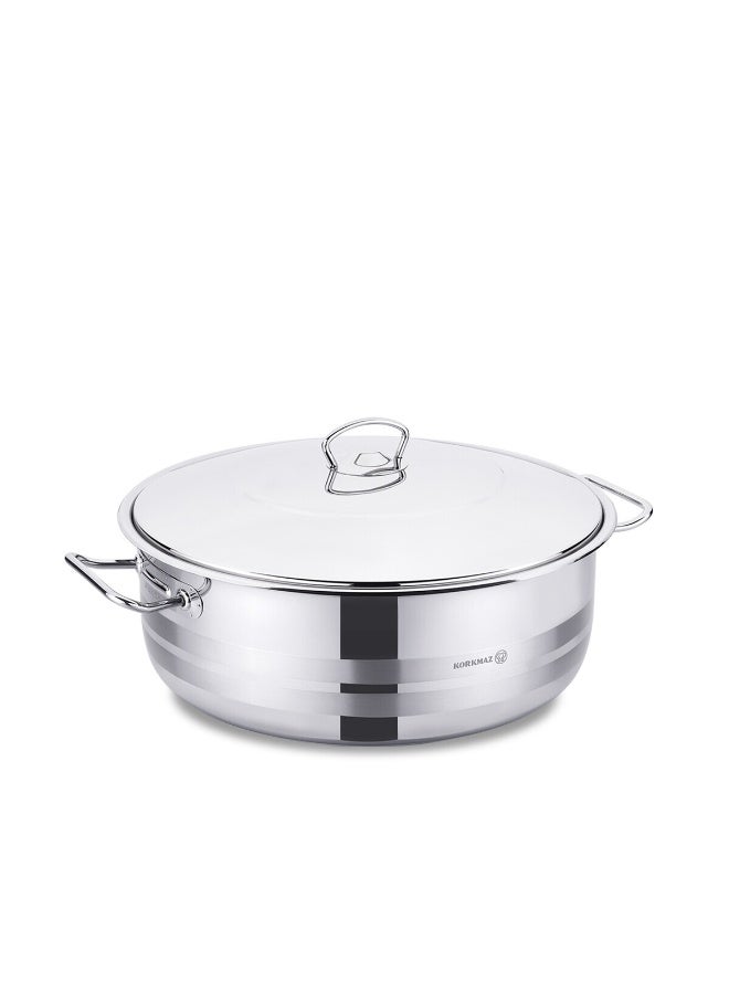 كوركماز قدر طهي من الإستانلس ستيل بكسرولة منخفضة مع غطاء ومقبض فضي 10لترات - Image 1
