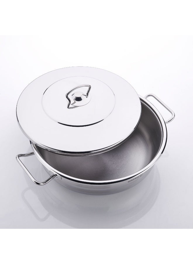 كوركماز قدر طهي من الإستانلس ستيل بكسرولة منخفضة مع غطاء ومقبض فضي 10لترات - Image 2