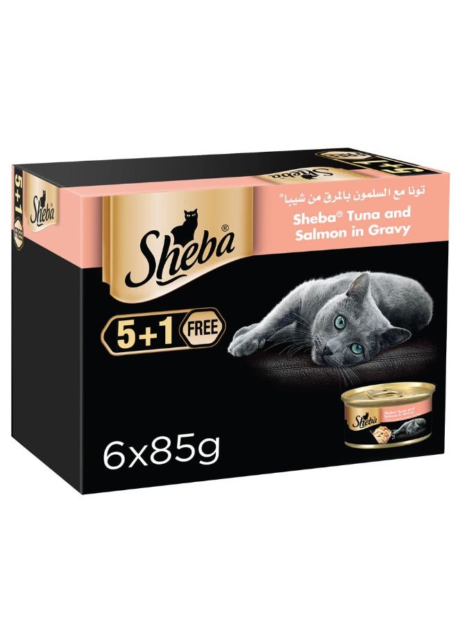 Sheba Tuna And Salmon In Gravy Cat Food Can 85g Pack of 6  - Image 1