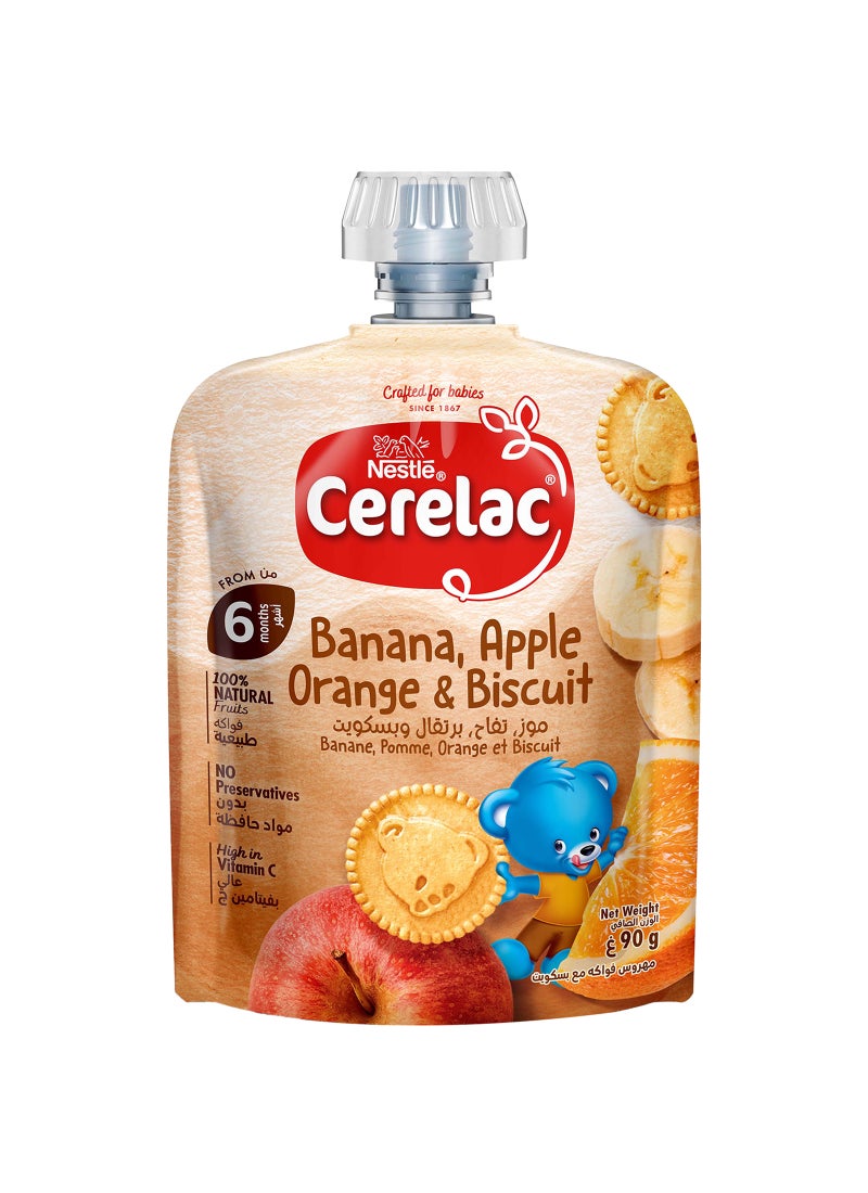 Cerelac Cerelac Fruits Puree Pouch in Banana, Apple, Orange And Biscuit 90grams  - Image 1
