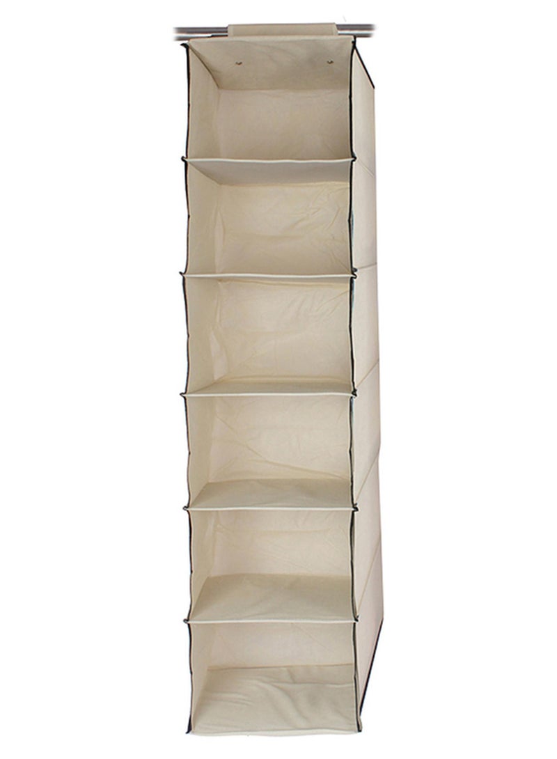 منظم للخزانة قابل للتعليق من 6 أرفف بيج - Image 1