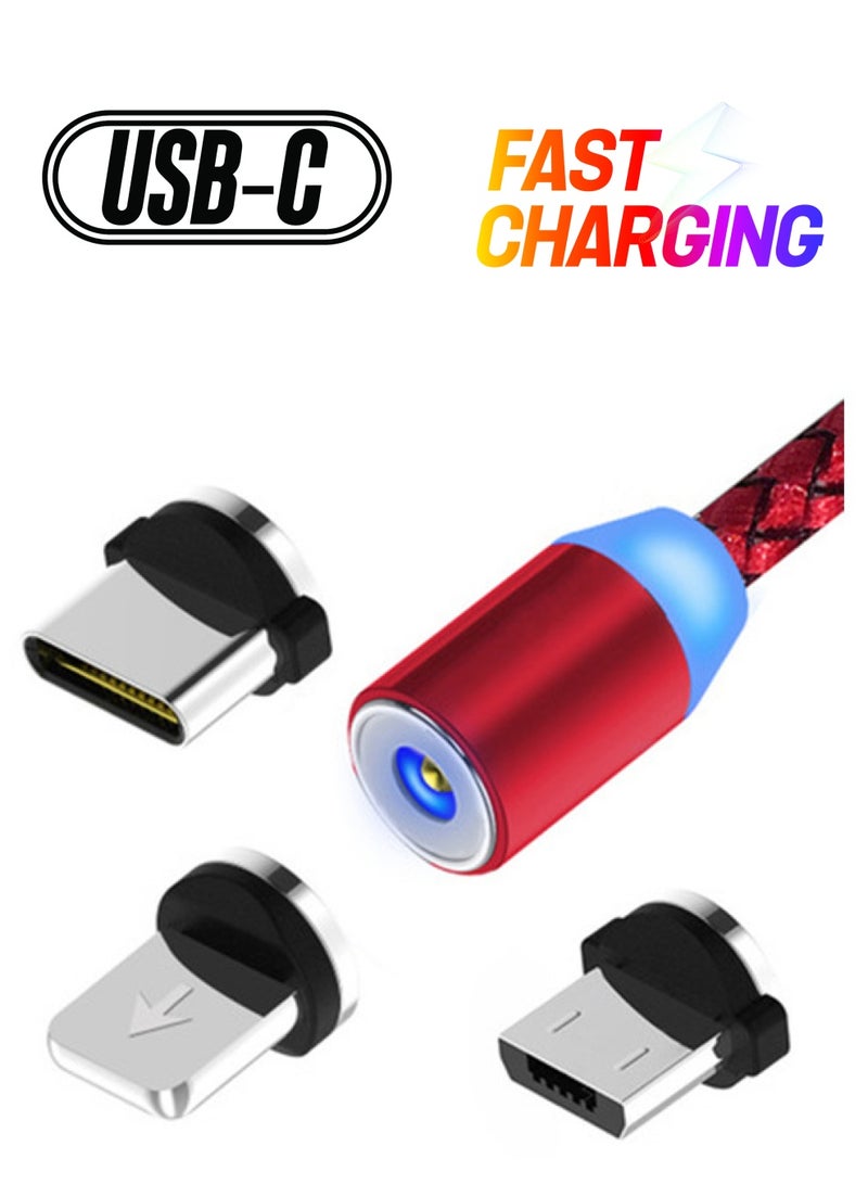 كابل شحن USB مغناطيسي متعدد المهام 3 في 1 أحمر