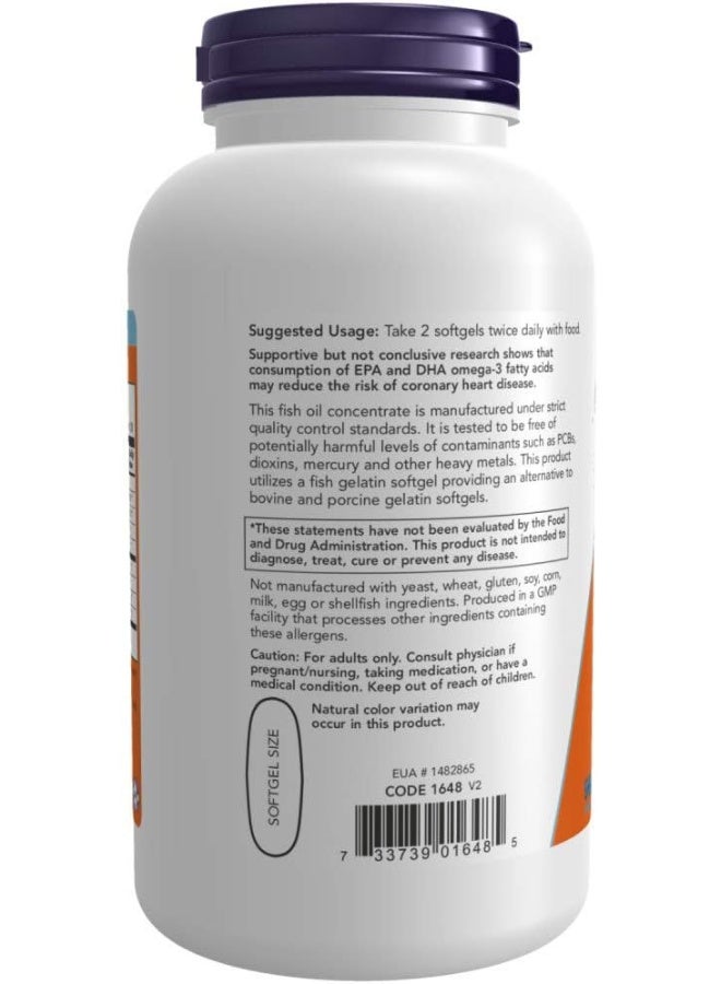 Now Foods - Omega-3 1000mg, Molecularly Distilled 200 Fish Softgels 180 EPA /120 DHA - Image 1