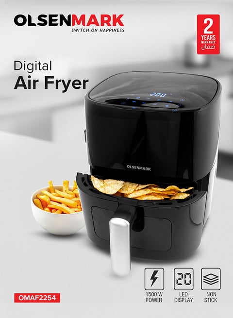 6L Digital Air Fryer | LED Touchscreen Display, 8 Smart Preset Cooking Modes, Non-Stick Frying Pot & Tray, Oil-Free Low-Fat Cooking, 1–60 Min Timer, Adjustable Temp (80–200°C), 1500W 6 L 1500 W OMAF2254J Black/White