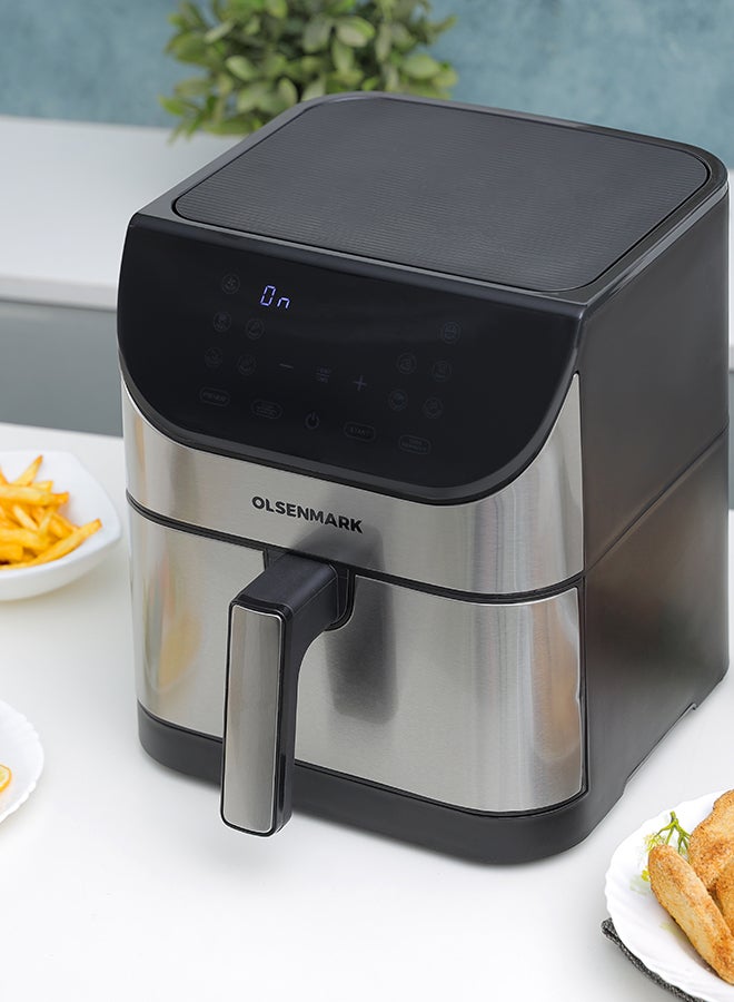 Olsenmark - Digital Air Fryer  with Non-Stick Frying Pot and Tray, Oil Free Cooking/ LED Display with Touch Screen, 10 Preset Cook Modes, 1-60 minutes Timer/ for Making Fries, Steak, Chicken, Meat, Bread/ 2 Years Warranty 6 L 1500 W OMAF2346R Black and Silver - Image 1