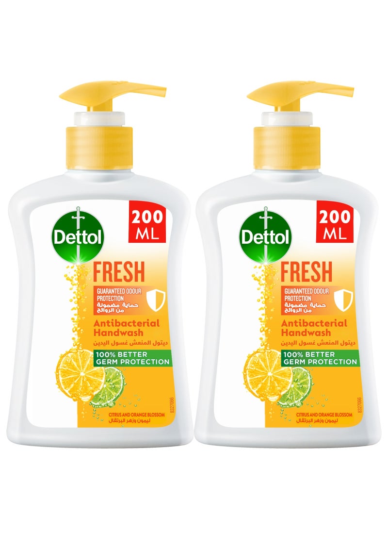 Dettol Citrus And Orange Blossom Fresh Anti Bacterial Liquid Hand Wash Pack of 2 200ml - Image 1