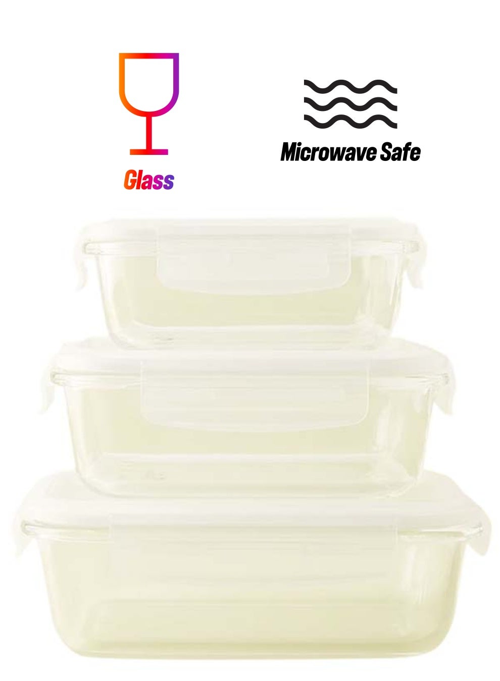 Noon East 3 Piece Borosilicate Glass Food Container Set - Airtight Lids ...