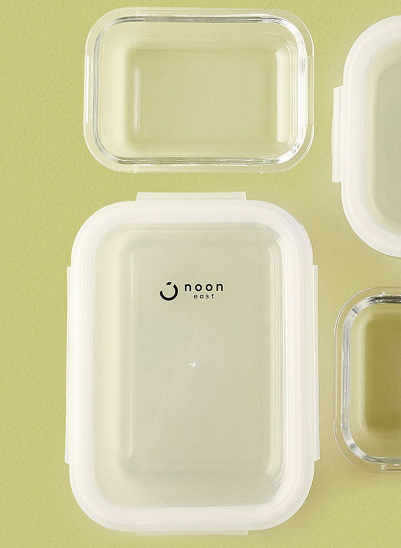 ايست من نون طقم علب طعام مصنوعة من الزجاج ومزود بأغطية محكمة الإغلاق مكون من 6 قطع - علب بتصميم مستطيل ومربع الشكل لتخزين الطعام - لون أبيض أبيض 6-Piece (Rectangle/Square) - Image 5