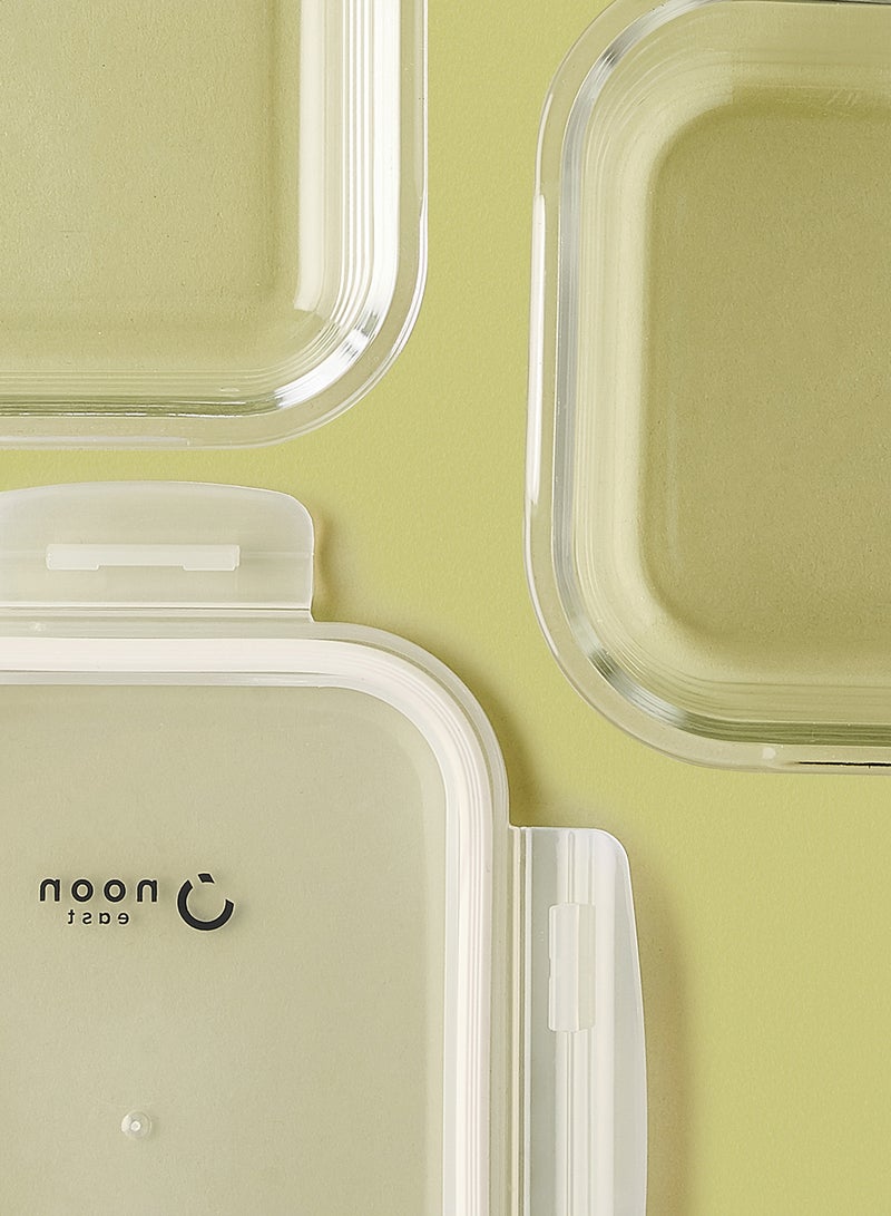 ايست من نون طقم علب طعام مصنوعة من الزجاج ومزود بأغطية محكمة الإغلاق مكون من 6 قطع - علب بتصميم مستطيل ومربع الشكل لتخزين الطعام - لون أبيض أبيض 6-Piece (Rectangle/Square) - Image 3