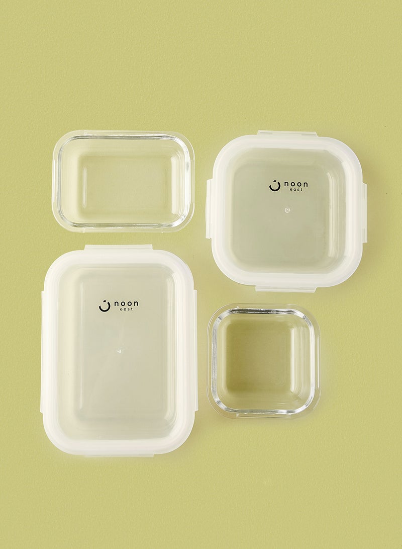 ايست من نون طقم علب طعام مصنوعة من الزجاج ومزود بأغطية محكمة الإغلاق مكون من 6 قطع - علب بتصميم مستطيل ومربع الشكل لتخزين الطعام - لون أبيض أبيض 6-Piece (Rectangle/Square) - Image 2