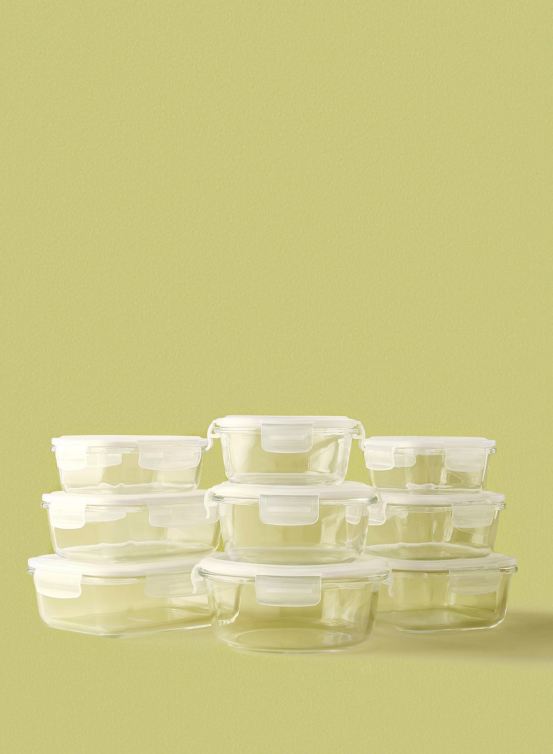 9 Piece Borosilicate Glass Food Container Set - Airtight Lids - Lunch Box - Rectangle + Square + Round - Food Storage Box - Storage Boxes - Kitchen Cabinet Organizers - Glass Food Container - White White 9-Piece (Round/Rectangle/Square)