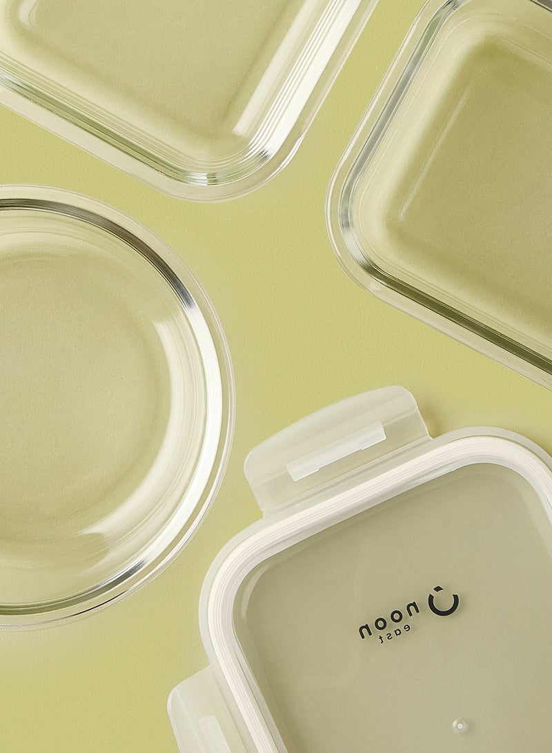 ايست من نون طقم علب طعام مصنوعة من الزجاج ومزود بأغطية محكمة الإغلاق مكون من 9 قطع - علب بتصميم مستطيل ومربع ومستدير الشكل لتخزين الطعام - لون أبيض أبيض 9-Piece (Round/Rectangle/Square) - Image 3