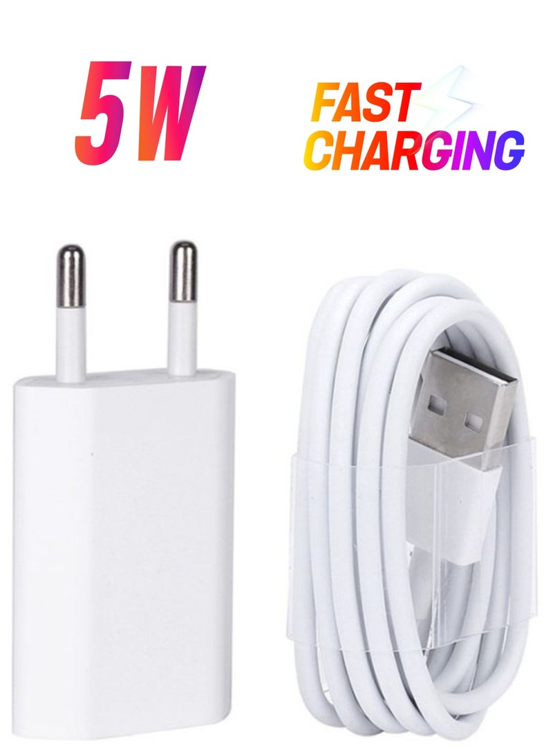 LW - 8 Pin USB Wall Charger And Cable For Apple iPhone/7/6/6s Plus/5/5s/5C/SE White - Image 1