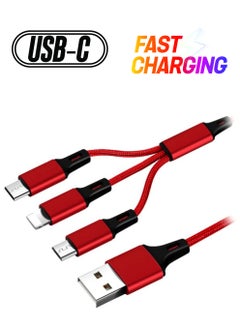 3-In-1 Micro USB Type-C And Lightning Data Sync Charging Cable Red