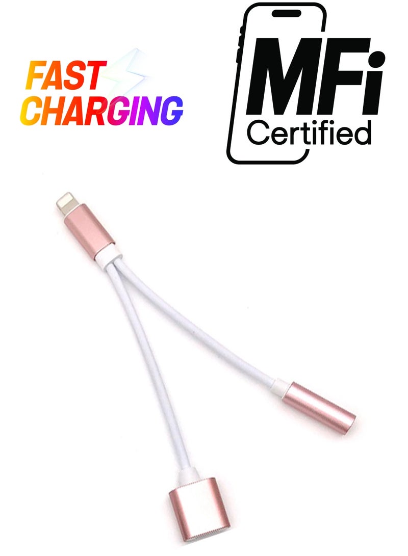 Generic 2-In-1 Lightning Audio And Charging Cable For Apple iPhone 7 Rose Gold/White 