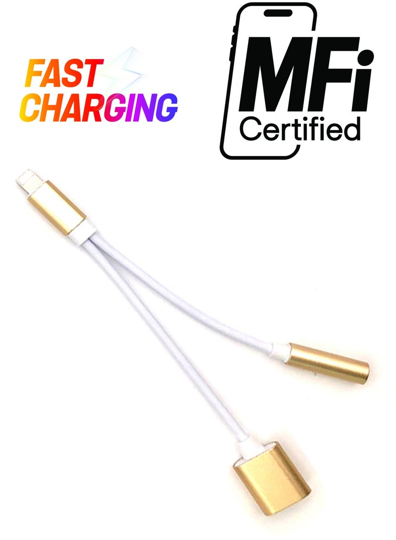 Generic 2-In-1 Lightning Audio And Charging Cable For Apple iPhone 7 Gold/White 