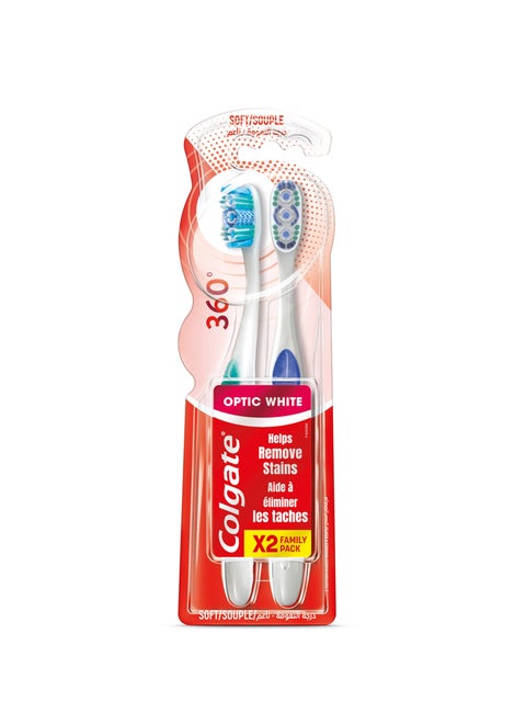 360 Optic White Toothbrush, Medium, 1+1 Free Multicolour
