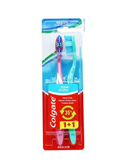 Triple Action Medium Toothbrush Assorted Color Pack Of 2 White
