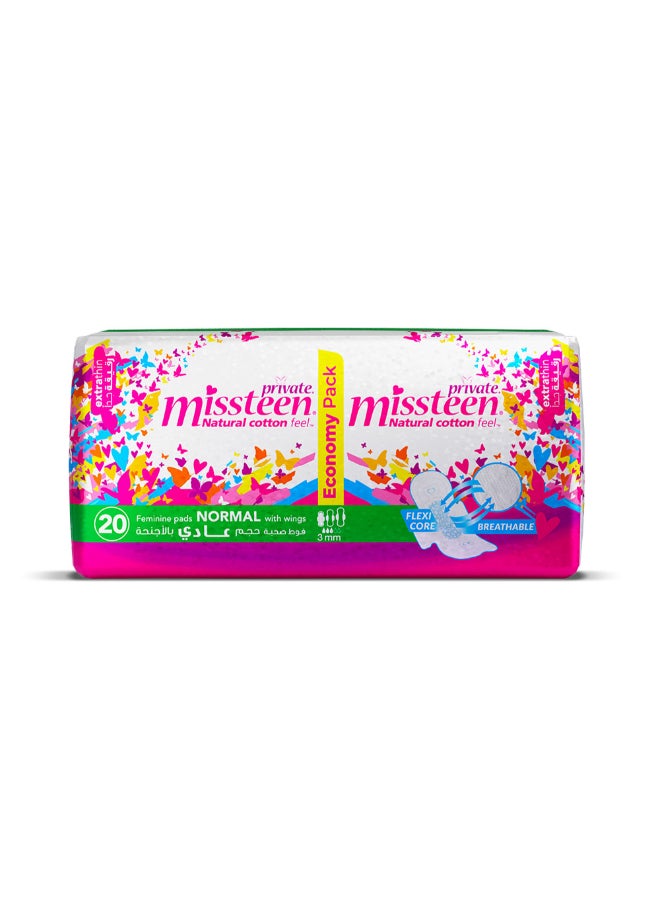 Private - Natural Cotton Feel, Extra Thin Miss Teen,Sanitary Pads, 20 Pads - Image 1