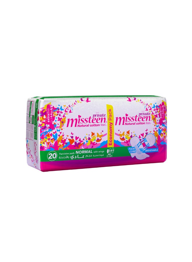 Private - Natural Cotton Feel, Extra Thin Miss Teen,Sanitary Pads, 20 Pads - Image 1