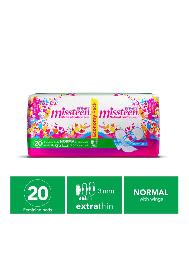 Private - Natural Cotton Feel, Extra Thin Miss Teen,Sanitary Pads, 20 Pads - Image 1
