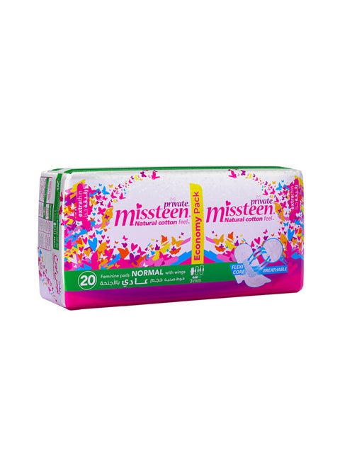 Natural Cotton Feel, Extra Thin Miss Teen,Sanitary Pads, 20 Pads