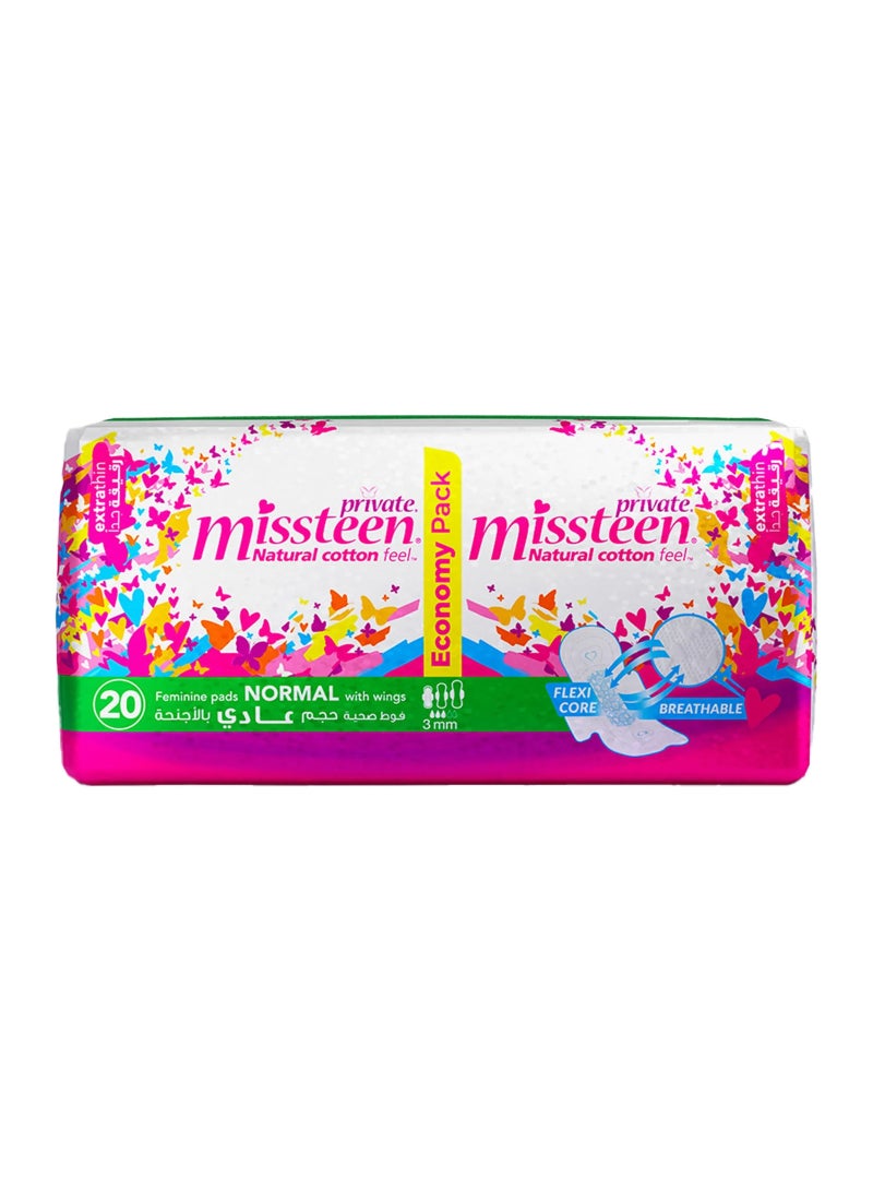 Private Natural Cotton Feel, Extra Thin Miss Teen,Sanitary Pads, 20 Pads - Image 1