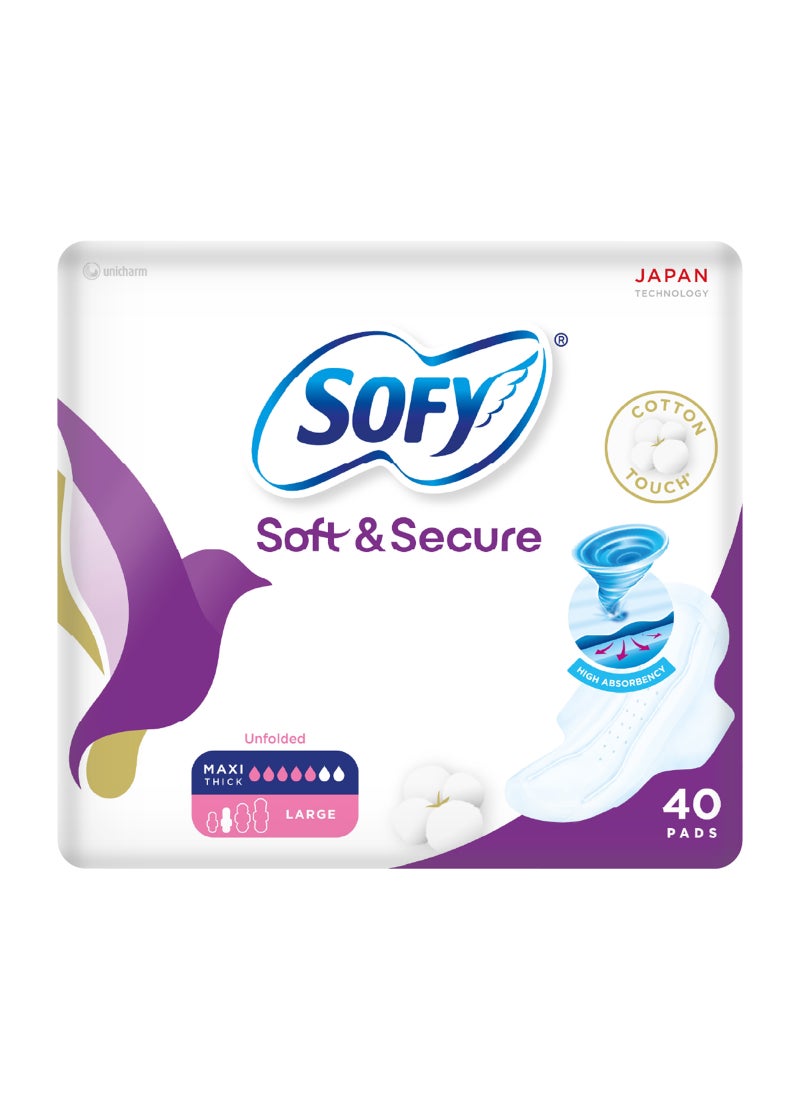 Sofy Soft And Secure Maxi Compressed Large Unfolded Sanitary Pads With Wings Pack of 40