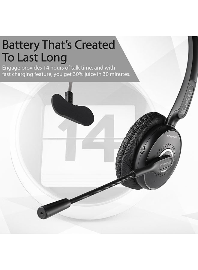 PROMATE Wireless Mono Headset, Premium Bluetooth Headphone with Noise Cancelling Mic, HD Voice, Built-In Controls and Adjustable Fit Headband for Skype, Stage Speaker, Teaching, Engage Black - Image 5