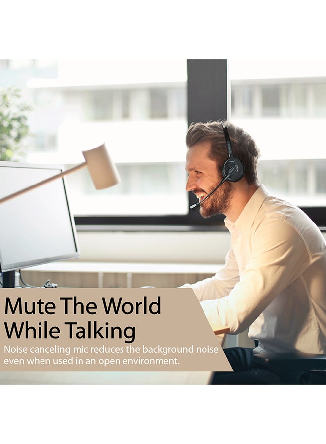 PROMATE Wireless Mono Headset, Premium Bluetooth Headphone with Noise Cancelling Mic, HD Voice, Built-In Controls and Adjustable Fit Headband for Skype, Stage Speaker, Teaching, Engage Black - Image 2