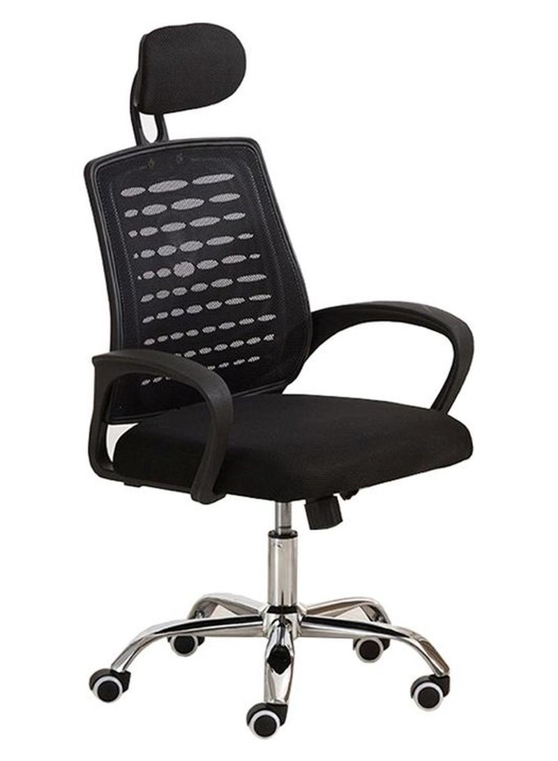 ال دبليو كرسي مكتب شبكي  مزود برجل وخاصية مسند ظهر أسود/ فضي 55x36x105سم - Image 1