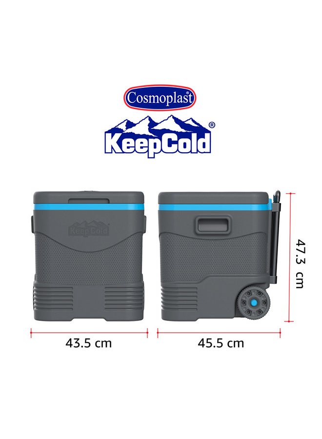 Cosmoplast - Keep Cold Plastic Picnic Trolley Icebox Roller Cooler with Wheels 45 Liters Grey 45.0Liters - Image 1