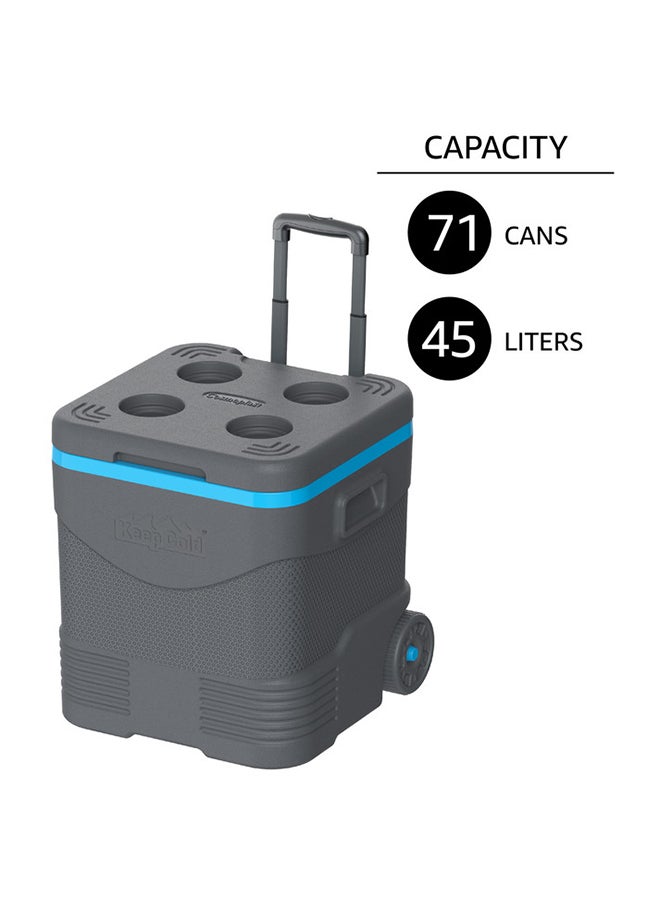 Cosmoplast - Keep Cold Plastic Picnic Trolley Icebox Roller Cooler with Wheels 45 Liters Grey 45.0Liters - Image 1