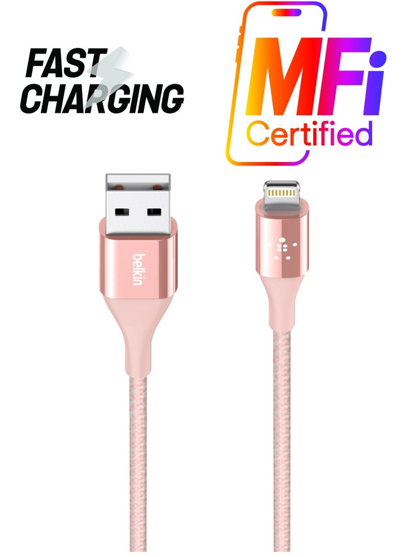 belkin - Mixit Duratek Lightning Cable To USB A Cable - MFI-Certified iPhone Charger Cable, Apple Cable For iPhone 15, 14, 13, 12, 11, Pro, Pro Max Plus, Airpods And More (4Ft/1.2M) Rose Gold - Image 1