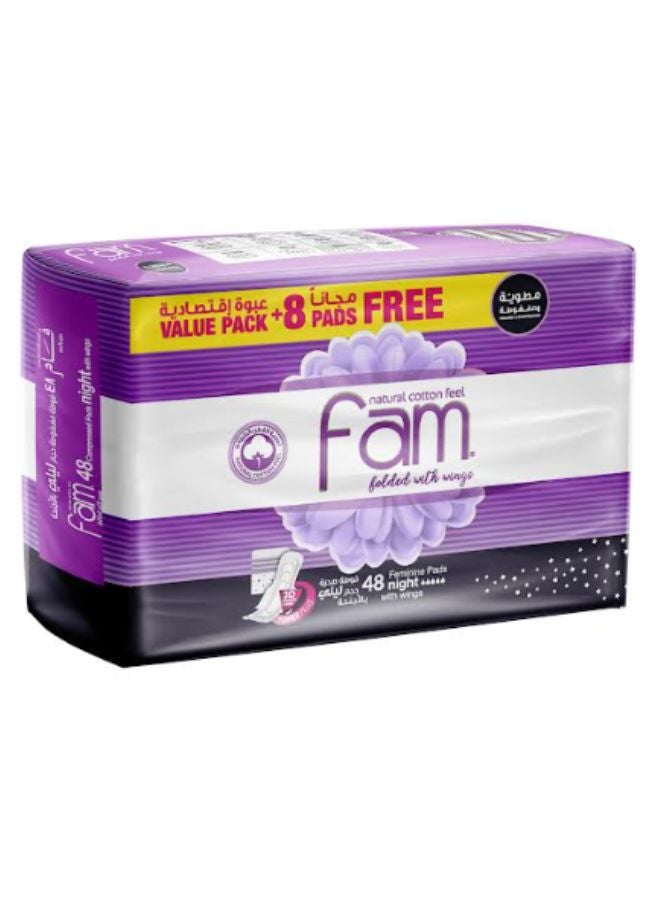 Fam - Sanitary Pads Maxi Folded With Wings Night 48 Pads White 48 Pieces - Image 1