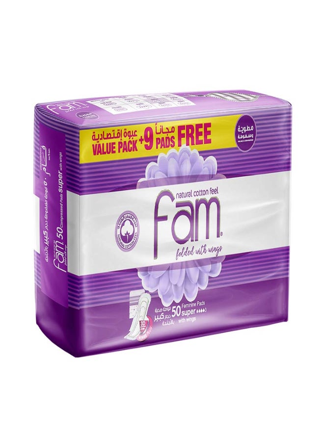Fam - Sanitary Pads Maxi Folded With Wings Super 50 Pads White - Image 1